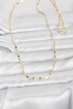 CM 14K Gold Renk Yassı Gemici Zincir Model 60 cm Kadın Kolye 5886