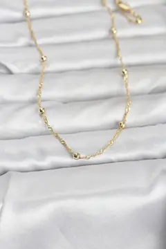 CM 14K Gold Renk Burgu ve Top Zincirli Model 60 cm Kadın Kolye 5886