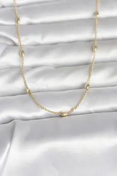 CM 14K Gold Renk Damla Topçuk Model Zincirli 60 cm Kadın Kolye 5886