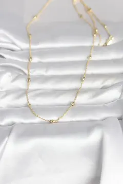 CM 14K Gold Renk Damla Topçuk Model Zincirli 60 cm Kadın Kolye 5886