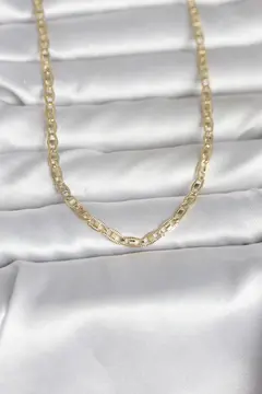 CM 14K Gold Renk Lazer Kesim Zincirli Model 60 cm Kadın Kolye 5886