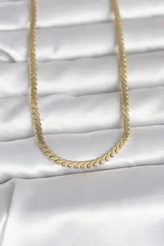 CM 14K Gold Renk Yassı Ezme Zincir Model 60 cm Kadın Kolye 5886