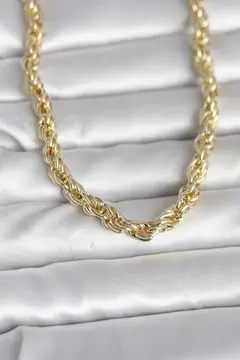 CM 14K Gold Renk Kalın Burgu Zincirli Model 60 cm Kadın Kolye 5886