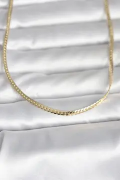 CM 14K Gold Renk Yassı Zincir Model 45 cm Kadın Kolye 5886