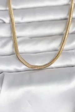 CM 14K Gold Renk Yassı Yılan Zincir Model 45 cm Kadın Kolye 5886