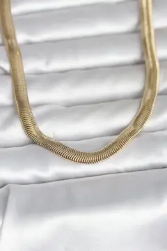 CM 14K Gold Renk Kalın Yassı Yılan Zincir Model 45 cm Kadın Kolye 5886