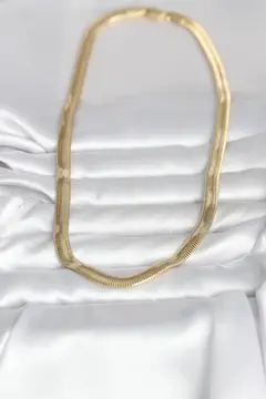 CM 14K Gold Renk Kalın Yassı Yılan Zincir Model 45 cm Kadın Kolye 5886