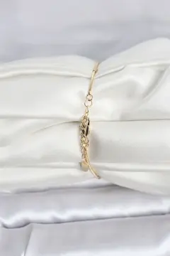 CM 14K Gold Renk Barlı Yılan Zincir Model Kadın Bileklik 5886