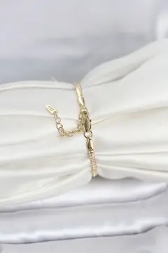 CM 14K Gold Renk Yassı Zincir Model Kadın Bileklik 5886