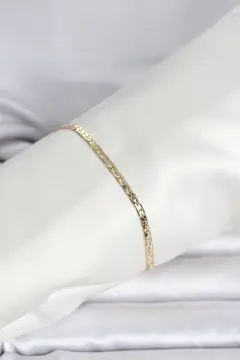 CM 14K Gold Renk Yassı Ezme Zincir Model Kadın Bileklik 5886