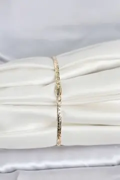 CM 14K Gold Renk Yassı Ezme Zincir Model Kadın Bileklik 5886