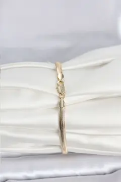 CM 14K Gold Renk Yassı Yılan Zincir Model Kadın Bileklik 5886