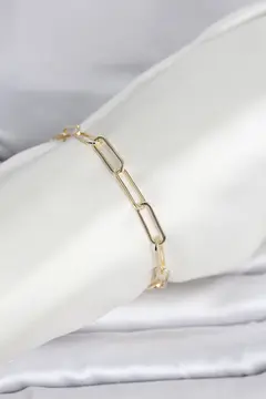 CM 14K Gold Renk Kalın Ataç Zincir Model Kadın Bileklik 5886
