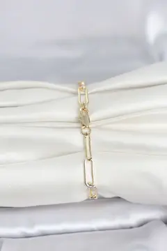 CM 14K Gold Renk Kalın Ataç Zincir Model Kadın Bileklik 5886