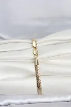 CM 14K Gold Renk Yassı Zincir Yılan Model Kadın Bileklik 5886