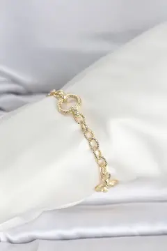 CM 14K Gold Renk Lazerli Halka Model Kadın Bileklik 5886