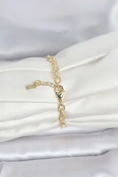 CM 14K Gold Renk Lazerli Halka Model Kadın Bileklik 5886