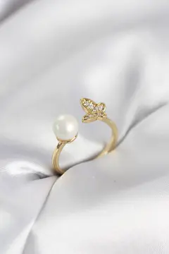 Kelebek İncili Model Gold Renk Zirkon Taşlı Kadın Yüzük 5886