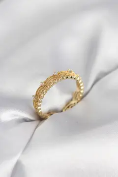 Gold Renk Motif Desenli Zirkon Taşlı Kadın Yüzük 5886