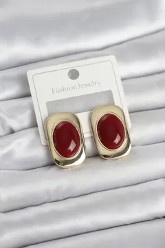 Bordo Renk Kare Model Vintage Kadın Küpe 5886