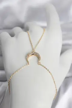 Pirinç Gold Renk Hilal Model Zirkon Taşlı Kadın Şahmeran 5886