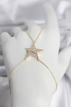 Pirinç Gold Renk Zirkon Taşlı Yıldız Model Kadın Şahmeran 5886