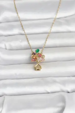 316L Çelik Zincir Gold Renk Uçan Balon Ev Figür Kadın Kolye 5886