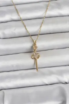 316L Çelik Zincir Gold Renk Kılıç Model Kadın Kolye 5886