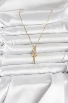 316L Çelik Zincir Gold Renk Kılıç Model Kadın Kolye 5886