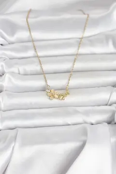 316L Çelik Zincir Gold Renk Çiçek ve Kelebek Model Kadın Kolye 5886