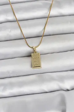 316L Çelik Zincir Gold Renk Külçe Altın Model Kadın Kolye 5886