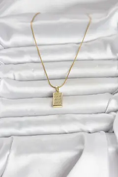 316L Çelik Zincir Gold Renk Külçe Altın Model Kadın Kolye 5886