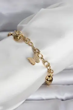 316L Çelik Gold Renk Kelebek ve Dorikalı Kadın Bileklik 5886