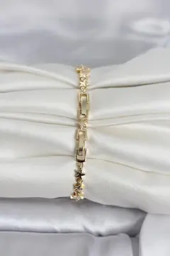 Pirinç Gold Renk Zirkon Taşlı Ay ve Yıldız Model Kadın Bileklik 5886