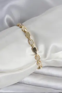 Pirinç Zirkon Taşlı Gold Renk Kadın Bileklik 5886