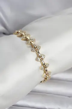 Pirinç Gold Renk Zirkon Taşlı Kadın Bileklik 5886