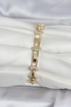 Pirinç Gold Renk Zirkon Taşlı Kadın Bileklik 5886