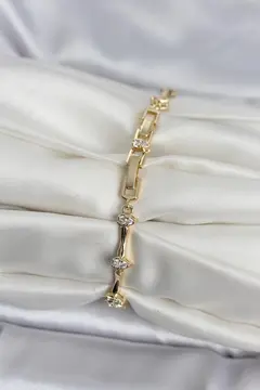 Pirinç Gold Renk Damla Model Zirkon Taşlı Kadın Bileklik 5886