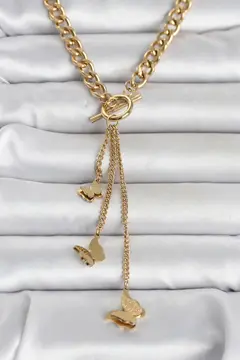 316L Çelik Gold Renk Kelebek Sallantılı Kadın Kolye 5886