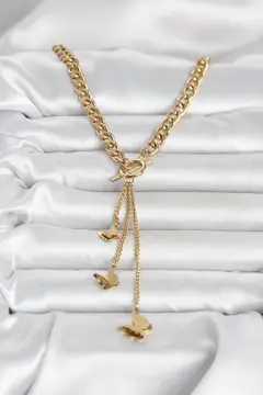 316L Çelik Gold Renk Kelebek Sallantılı Kadın Kolye 5886