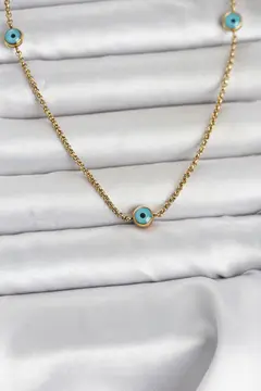 316L Çelik Gold Renk Nazarlı Model Kadın Kolye 5886