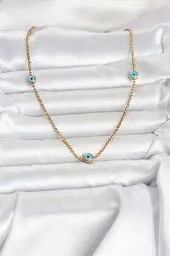 316L Çelik Gold Renk Nazarlı Model Kadın Kolye 5886