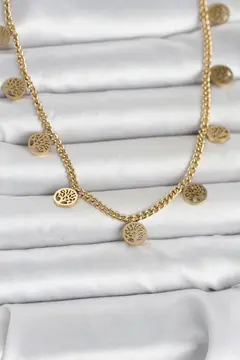 316L Çelik Gold Renk Yaşam Ağacı Model Kadın Kolye 5886