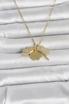 316L Çelik Gold Renk Açılabilir Yonca Model Zirkon Taşlı Kadın Kolye 5886