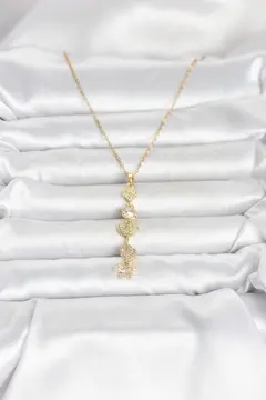 316L Çelik Gold Renk Şans Kolyesi Y Model Zirkon Taşlı Kadın Kolye 5886