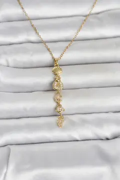 316L Çelik Gold Renk Deniz Temalı Y Model Zirkon Taşlı Kadın Kolye 5886