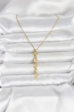 316L Çelik Gold Renk Deniz Temalı Y Model Zirkon Taşlı Kadın Kolye 5886