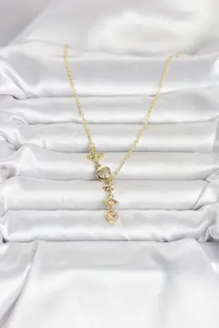 316L Çelik Gold Renk Zirkon Taşlı Y Kadın Kolye 5886