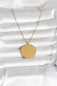 316L Çelik Gold Renk Ayetel Kürsi ve Allah Yazılı Kolye 5886