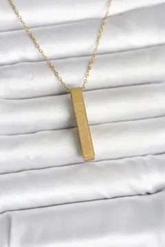 316L Çelik Gold Renk Ayetel Kürsi Yazılı Bar Çubuk Kolye 5886